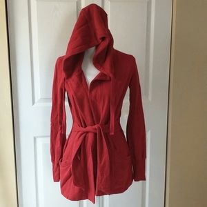 Lucky Brand Red Hooded Tie Waist Jacket Small
